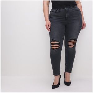 Good American Women’s Gray Skinny Mid Rise Denim 5 Pocket Distressed Jeans 14-18